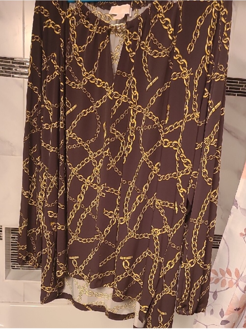 Michael Kors Brown Blouse with Gold Chain Print